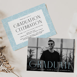 Invitation Simplicité moderne Sky Blue Photo Graduation Party