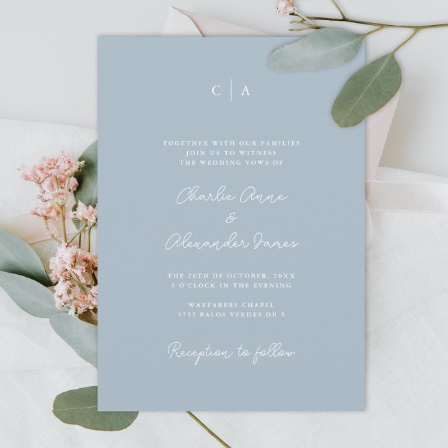 Invitation Simplicité | Monogramme minimaliste Dusty Blue (Créateur téléchargé)