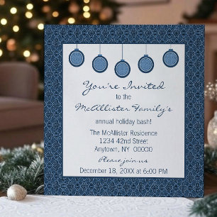 Invitation Simply Classic Damask Ornements Noël bleu