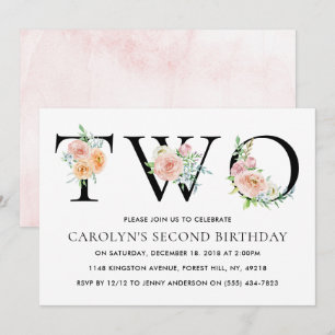 Invitation Simply Elegant Floral DEUX 2e fête d'anniversaire