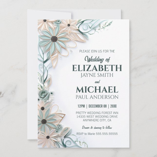 Invitation Simulation de recouvrement de papier Mariage flora (Devant)