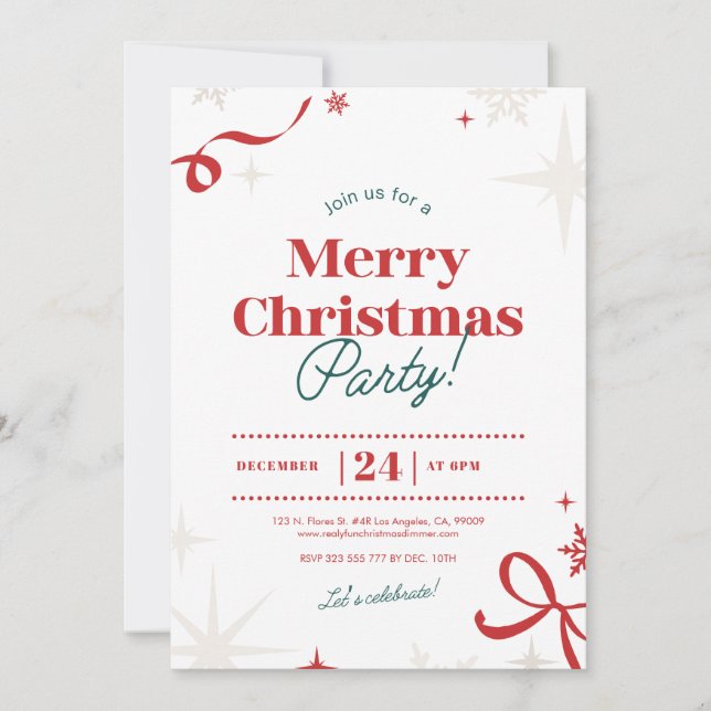 Invitation Simulations de typographie rouge de Noël (Devant)