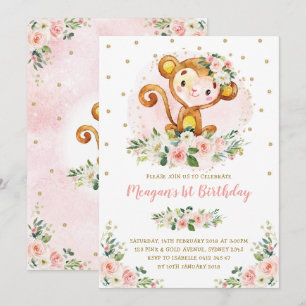 Invitation Singe 1er Anniversaire Blush Rose Floral Wild One