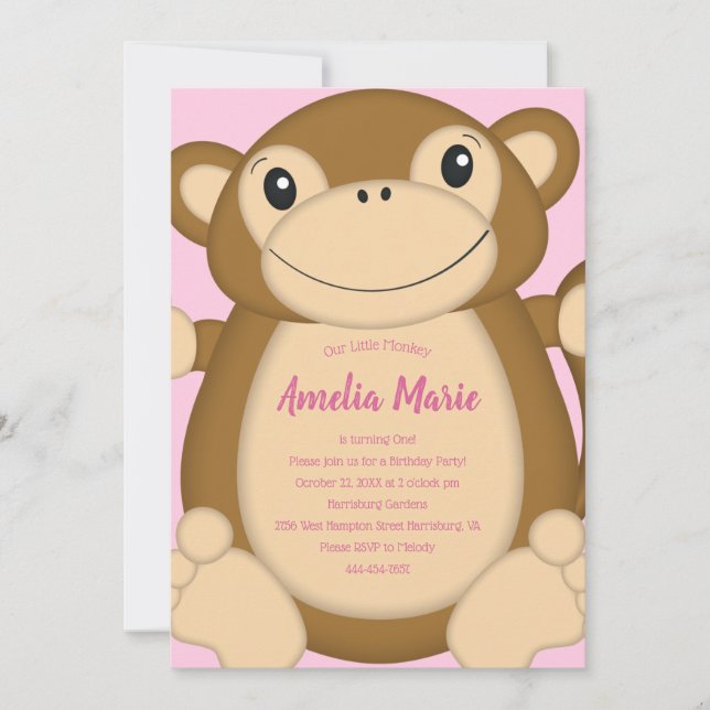 Invitation Singe Anniversaire Pink (Devant)
