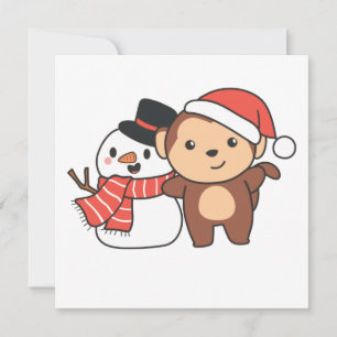 Invitation Singe avec bonhomme de neige en hiver pour l'invit