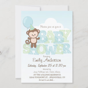 Invitation Singe mignon ; Baby shower bleu et vert