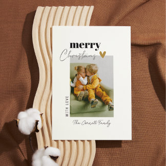 Invitation Single Photo Simple Gold Minimalist Christmas Card