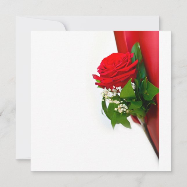 Invitation Single Red Rose – Floral White Background (Devant)