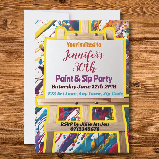 Invitation Sip and Paint fête art peinture fête fête de la fê (Créateur téléchargé)