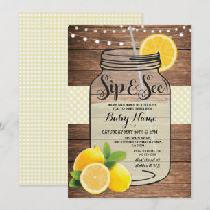 Invitation Sip and See Baby shower Wood Rustic Jaune Invitati