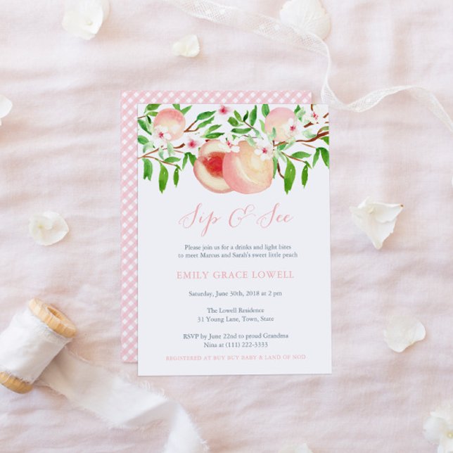 Invitation Sip and See invitations; Sweet Little Peach Girl (Créateur téléchargé)