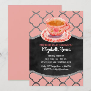 Invitation Sip and See New Baby Girl Welcome Teacup Invitatio