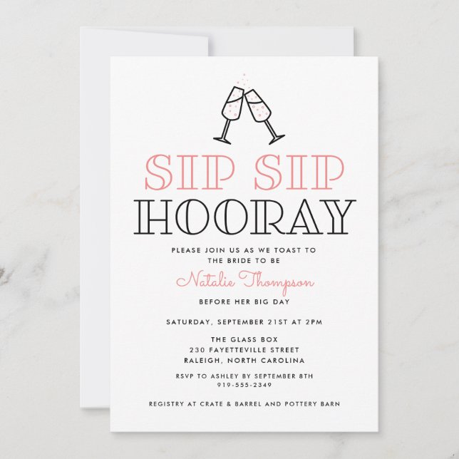 Invitation Sip Hooray Champagne Toast Fête des mariées (Devant)