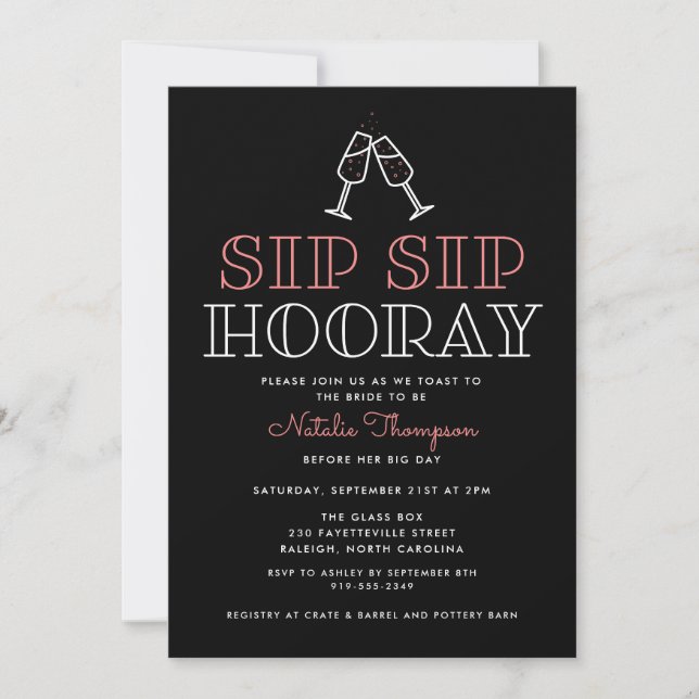 Invitation Sip Hooray Champagne Toast Fête des mariées (Devant)
