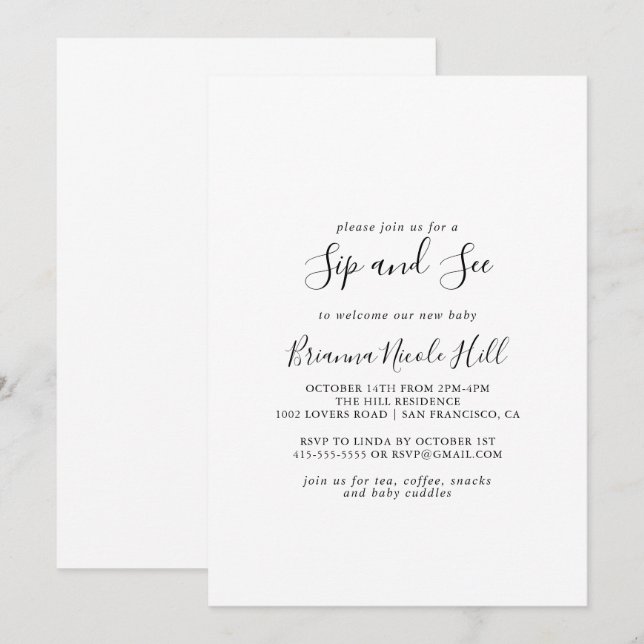 Invitation Sip minimaliste simple et voir (Devant / Derrière)