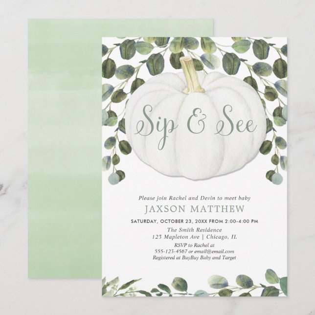 Invitation Sip neutre pour le genre et voir baby shower citro (Devant / Derrière)