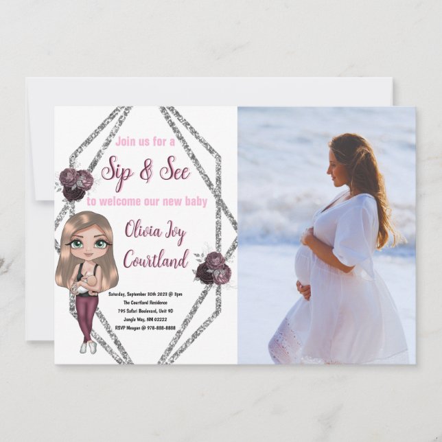 Invitation Sip & See Nursing Mother with Newborn Baby shower (Devant)