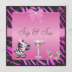 Invitation Sip & See Pink Zebra Baby shower