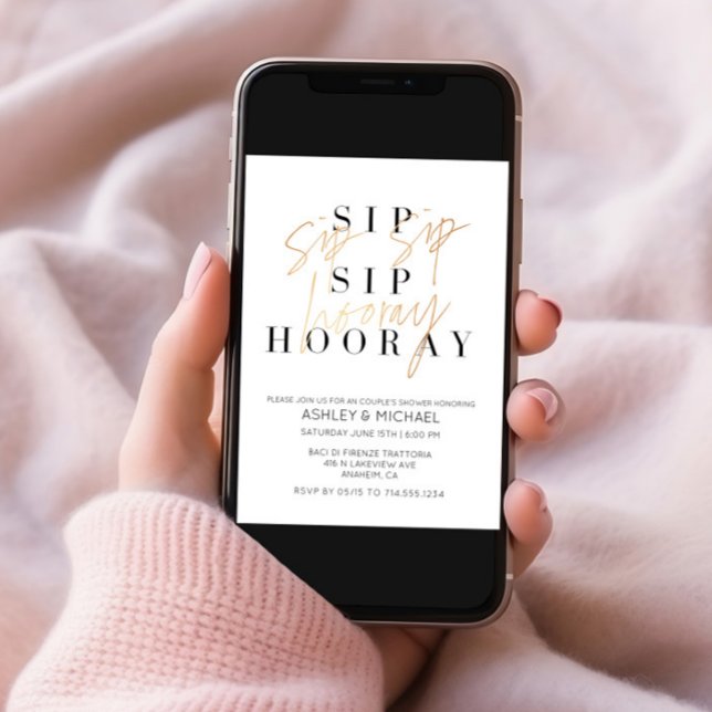 Invitation Sip Sip Hooray Black Gold Photo Couple's Shower (Créateur téléchargé)