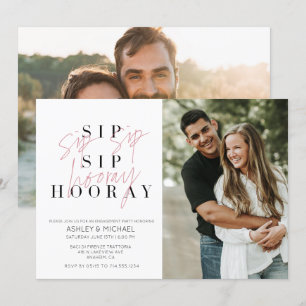 Invitation Sip Sip Hooray Black White 2 Fiançailles photo