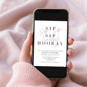 Invitation Sip Sip Hooray Black White Photo Couple's Shower