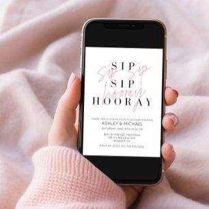 Invitation Sip Sip Hooray Black White Photo Couple's Shower