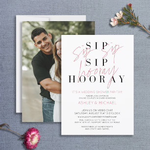 Invitation Sip Sip Hooray Black White Photo Fête des mariées