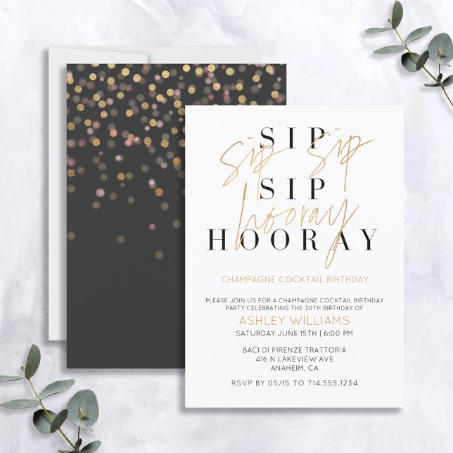 Invitation Sip Sip Hooray Champagne Cocktail Gold Anniversair (Créateur téléchargé)