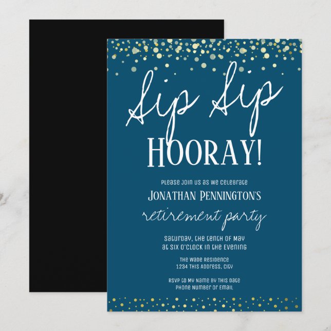 Invitation Sip Sip Hooray du Parti de la retraite (Devant / Derrière)