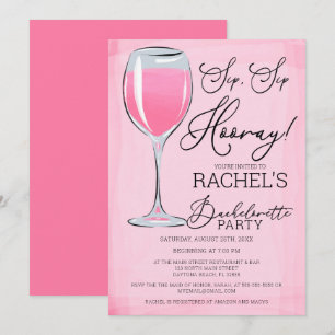 Invitation Sip Sip Hooray Pink Wine Bachelorte Party