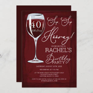 Invitation Sip Sip Hooray Red Wine Anniversaire