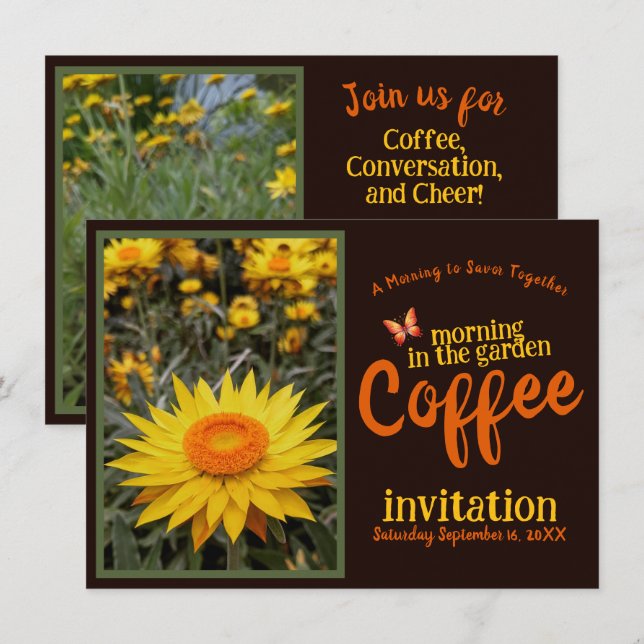 Invitation Sip Smile & Celebrate Coffee Morning in the Garden (Devant / Derrière)