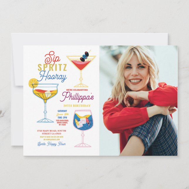 Invitation Sip Spritz Photo Party Cocktails Boissons Annivers (Devant)