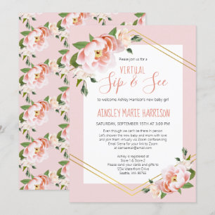 Invitation Sip & Voir Baby Girl Blush Pink Baby shower virtue
