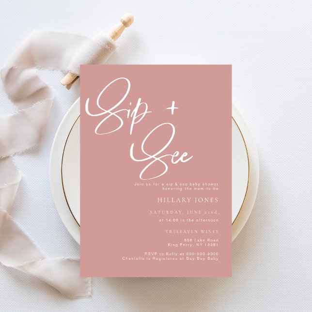 Invitation Sip & Voir Dusty Rose/Rose Bohemian Baby Invitatio (Créateur téléchargé)