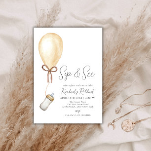 Invitation Sip & Voir le Baby shower de bouteille de ballon
