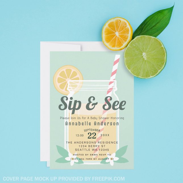 Invitation Sip & Voir Lemonade Mason Jar Baby shower (Créateur téléchargé)