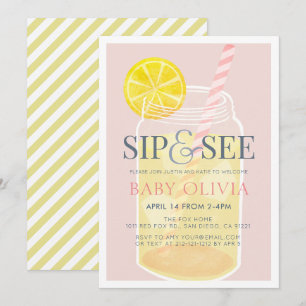Invitation Sip & Voir Lemonade Mason Jar Baby shower rose