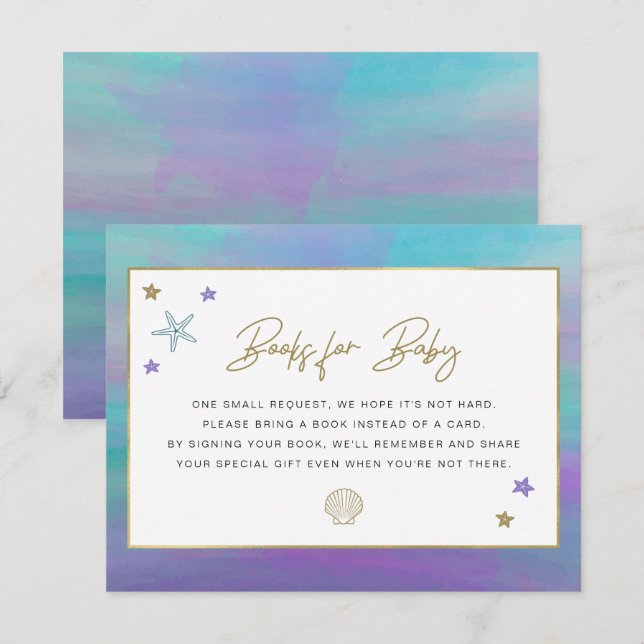 Invitation SIREN Mermaid Tropical Beach Livres Pour Baby Card (Devant / Derrière)