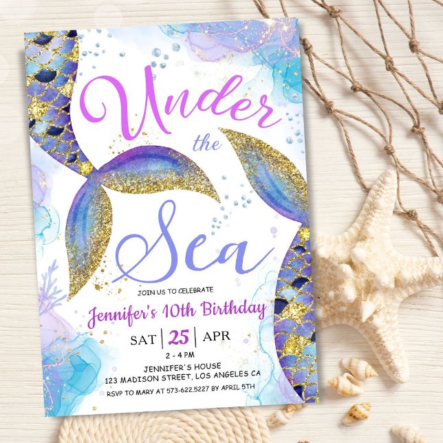 Invitation Sirène 10e anniversaire fille sous la mer (Créateur téléchargé)