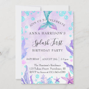 Invitation Sirène 1er anniversaire "Splash"