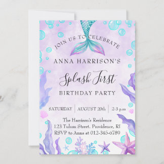 Invitation Sirène 1er anniversaire "Splash"