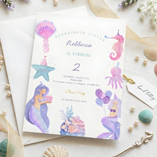 Invitation Sirène à l'aquarelle magique 2e anniversaire