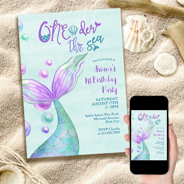Invitation Sirène au bord de la mer 1er anniversaire (Créateur téléchargé)
