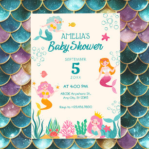 Invitation Sirène colorée sous le baby shower marin