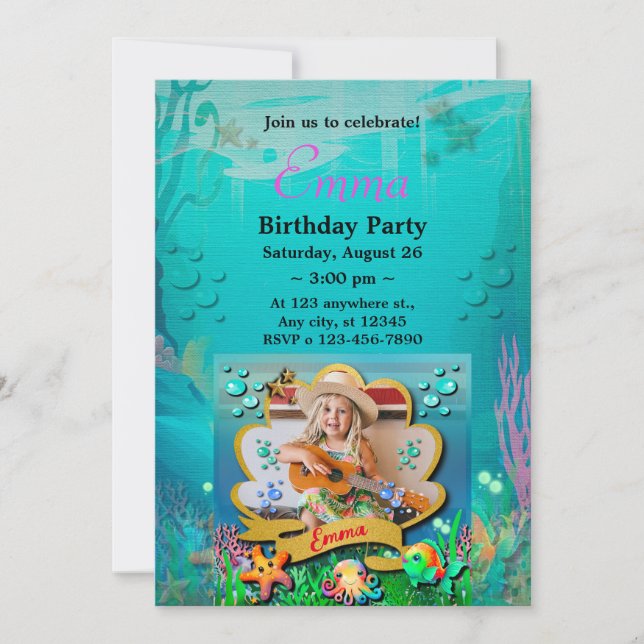 Invitation Sirène, Coquillage, Amis Animaux de Mer, Récif de  (Devant)