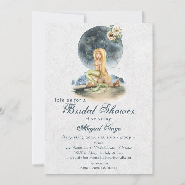 Invitation Sirène d'aquarelle et Fête des mariées de Pleine l (Devant)