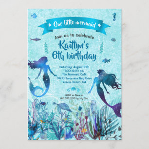 Invitation Sirène d'aquarelle sous la mer fête d'anniversaire