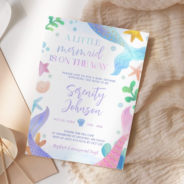 Invitation Sirène D'Aquarelle Sous Le Baby shower De Mer (Créateur téléchargé)