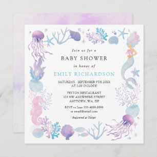 Invitation Sirène D'Aquarelle Sous Le Baby shower De Mer